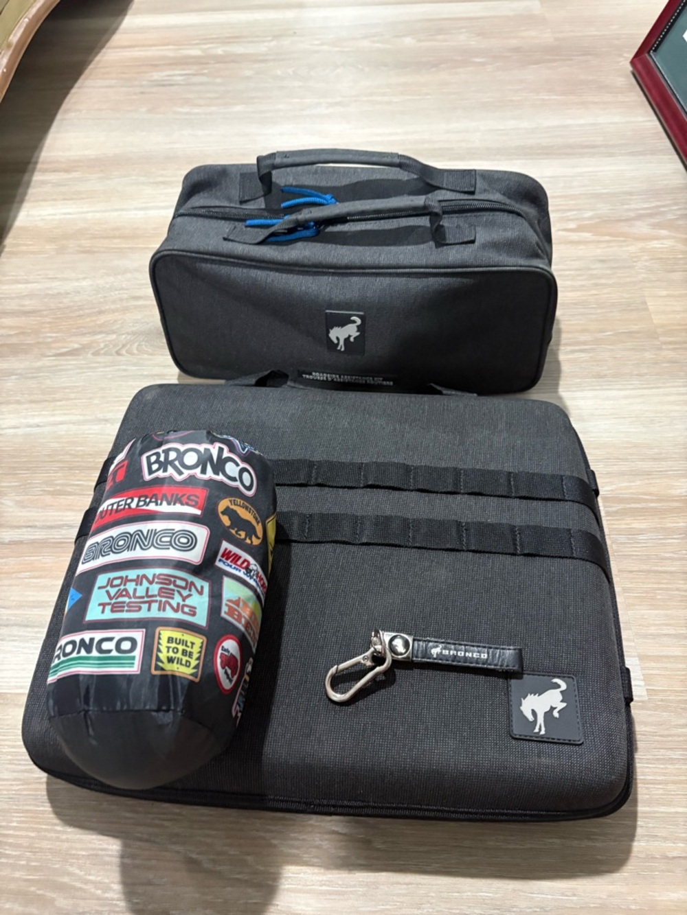 Bronco vehicle  accessories: hammock, Gear Organizer, Roadside kit & keychain